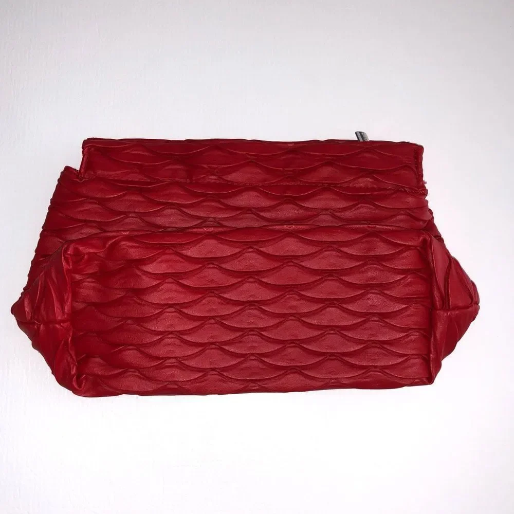Red Scallop Textured Zippered Cosmetic Makeup Organizer Bag RevitaLash